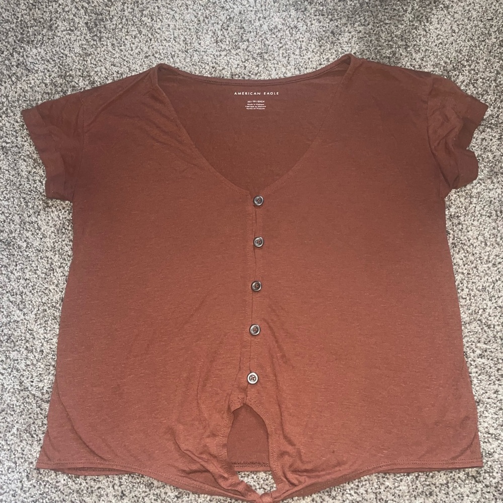 American Eagle Outfitters Women's Terracotta Button-Down Shirt